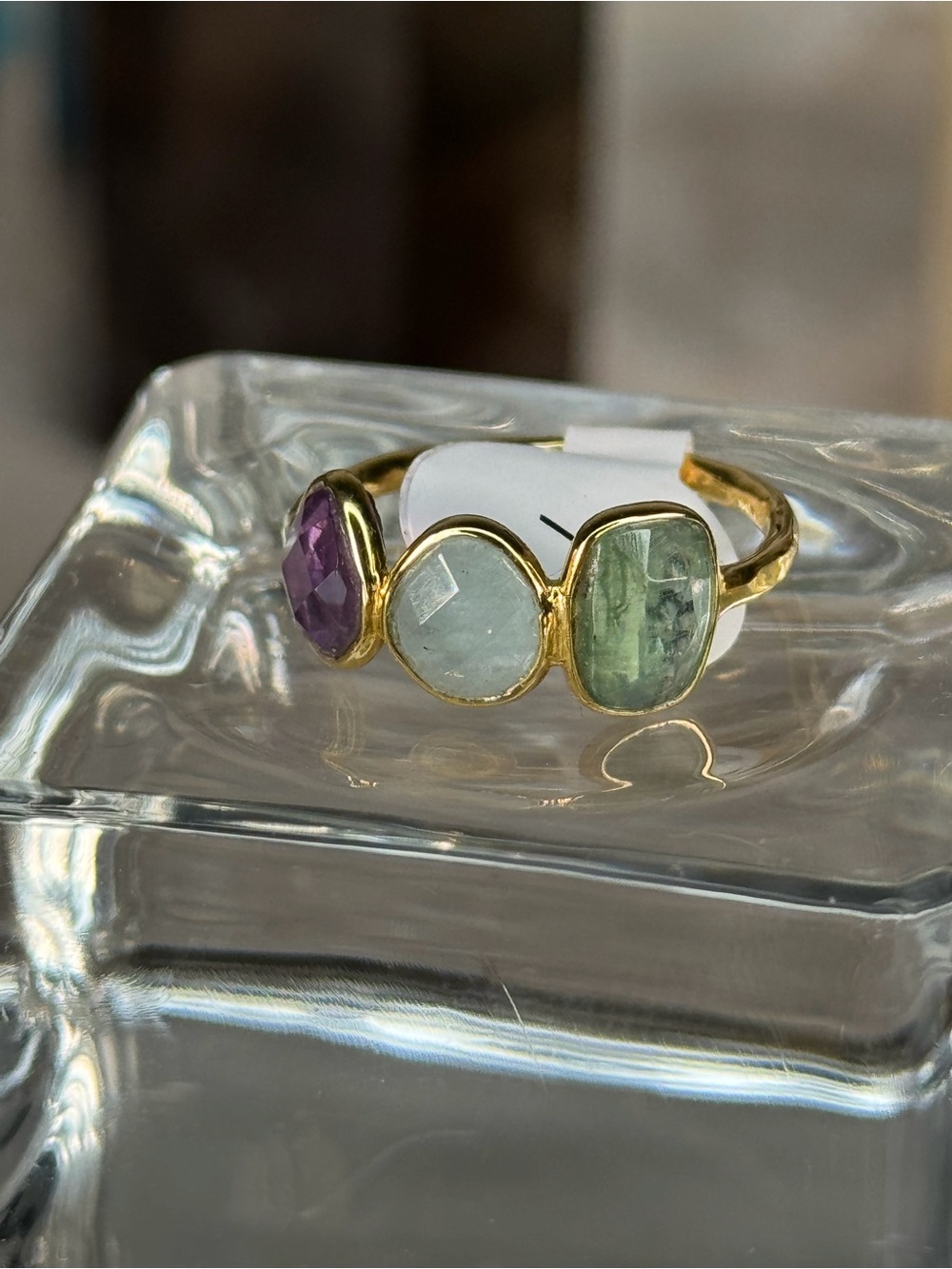Green Kyanite, Aquamarine & Amethyst Three-Stone Ring
✨ Size 7